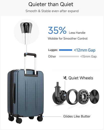 Carry On Luggage 22x14x9 Airline Approved, FLO5 Expandable Polycarbonate Suitcase with Front Pocket (FX-Core, Blue, 20 Inch)