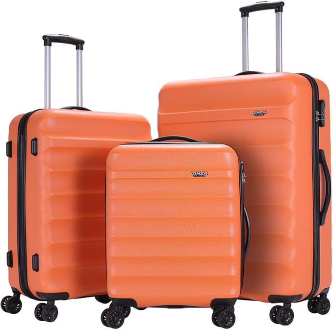 GinzaTravel 3-piece expandable luggage sets with Spinner Wheels， ABS hardshell Suitcase with TSA Lock，Large Luggage for Family Travel & carry on 20/24/28， Orange color