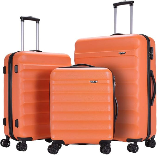GinzaTravel 3-piece expandable luggage sets with Spinner Wheels， ABS hardshell Suitcase with TSA Lock，Large Luggage for Family Travel & carry on 20/24/28， Orange color