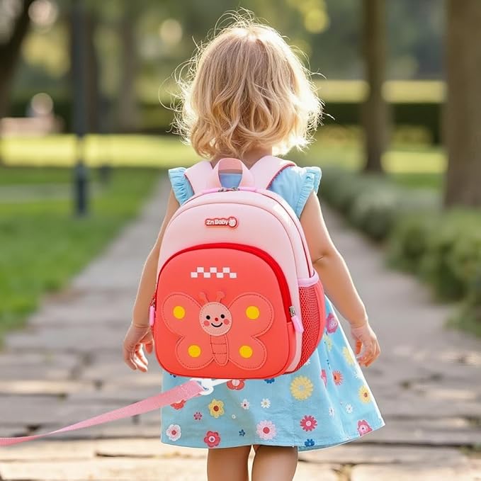 Padgene Toddler Harness Backpacks Safety Leash Kids Anti Lost Kindergarten Preschool Backpack Neoprene Lightweight Animal Schoolbag 3D Cartoon Butterfly Mini Travel Bag for Boys Girls Ages 3-5