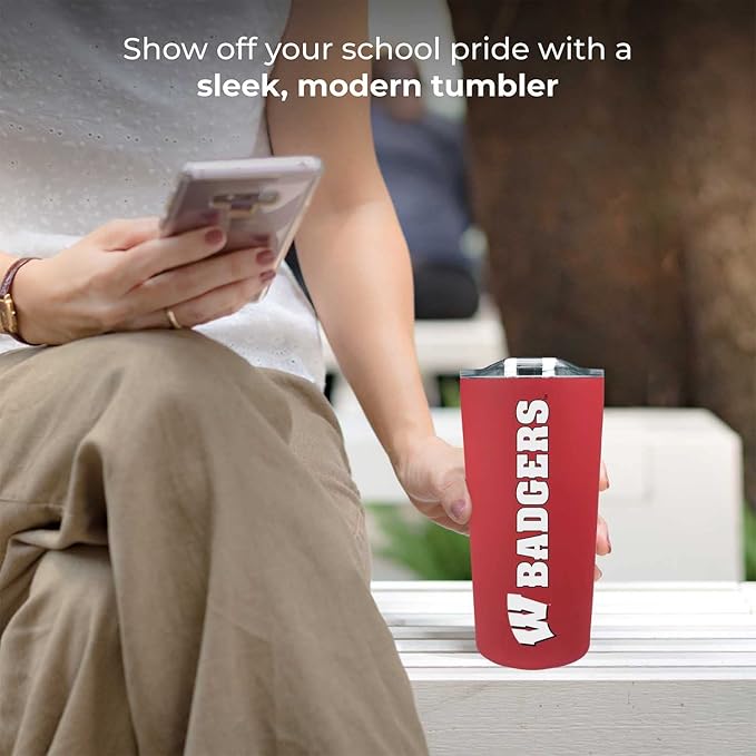 Campus Colors NCAA Stainless Steel Tumbler perfect for Gameday - 18 oz - Double Walled - Keeps Drinks Perfectly Insulated (Wisconsin Badgers - Red)