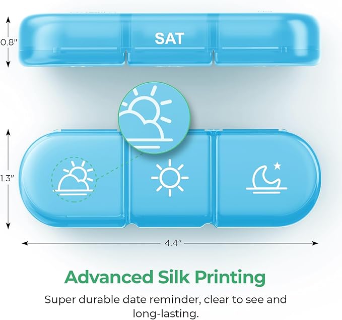 PULIV Weekly Pill Organizer 3 Times a Day, Portable Travel Pill Box 7 Day with Large Pill Containers, Light-Proof Pill Case for Vitamins, Medication, Supplements and Fish Oils (Blue)