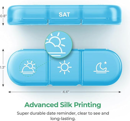 PULIV Weekly Pill Organizer 3 Times a Day, Portable Travel Pill Box 7 Day with Large Pill Containers, Light-Proof Pill Case for Vitamins, Medication, Supplements and Fish Oils (Blue)