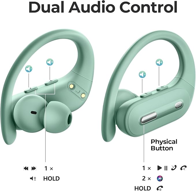 Active Noise Cancelling Wireless Earbuds Bluetooth Headphones 90 Hrs Playtime Ear Buds with Power Display Over-Ear Earphones with Earhooks IPX7 Waterproof Stereo Transparency Headset for Sports/Gym
