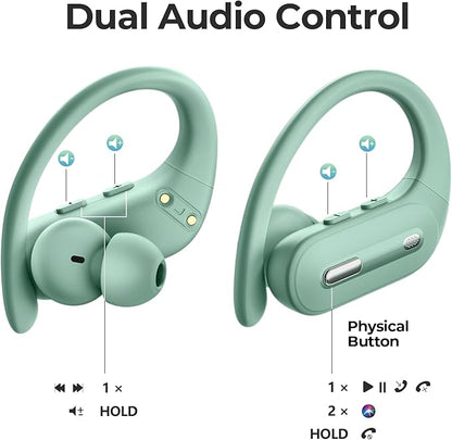 Active Noise Cancelling Wireless Earbuds Bluetooth Headphones 90 Hrs Playtime Ear Buds with Power Display Over-Ear Earphones with Earhooks IPX7 Waterproof Stereo Transparency Headset for Sports/Gym