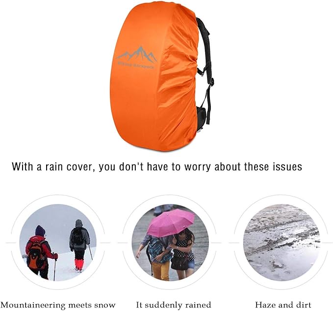 SING F LTD Safe Backpack Rain Cover 35L Reflective Cross Buckle Straps Waterproof Bag Cover with Storage Bag Outdoor Camping Travel Rainproof Orange