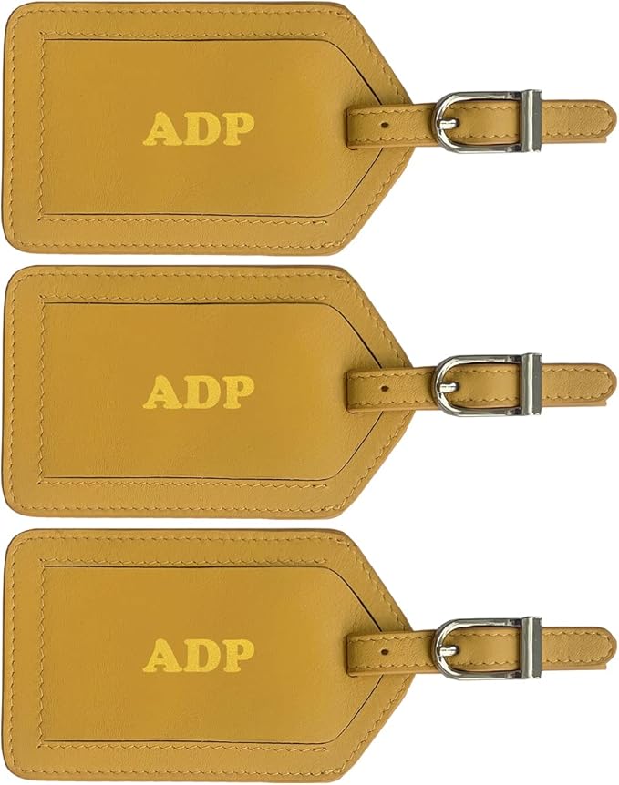 Personalized Monogrammed Leather Luggage Tags - 3 Pack