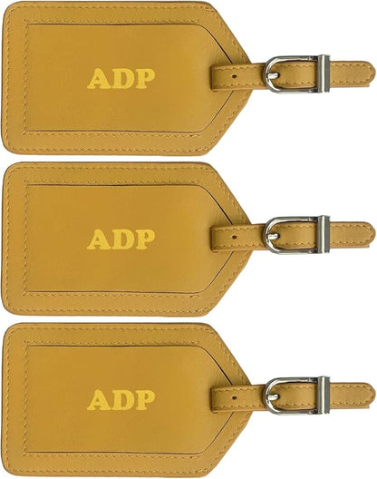 Personalized Monogrammed Leather Luggage Tags - 3 Pack