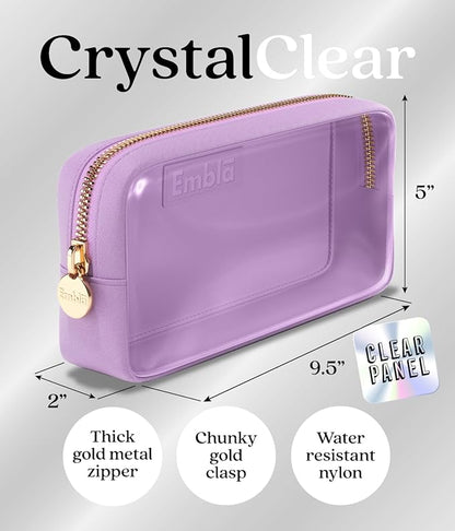 Embla London Makeup Bag Cosmetic Case, Clear Zipper Make Up Pouch and Toiletry Travel Tote, Cute Skincare Pouches for Women Girls, Preppy Purse Cosmetic Organizer, Small Makeup Bags, Grape