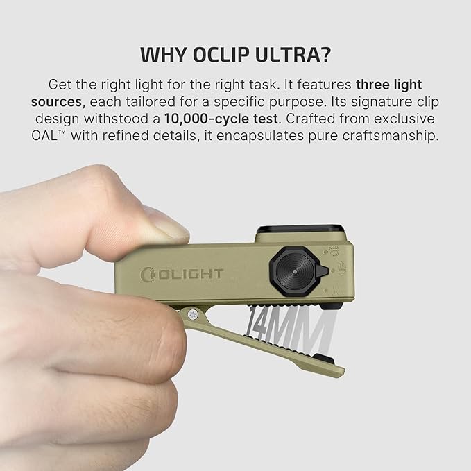 OLIGHT Oclip Ultra EDC Flashlight Clip-on Light, 530 Lumens Rechargeable with Type-C Charging, Combines Floodlight, Spotlight and UV, Triple Magnetic Lights for Inspection and Work (Olive Green)