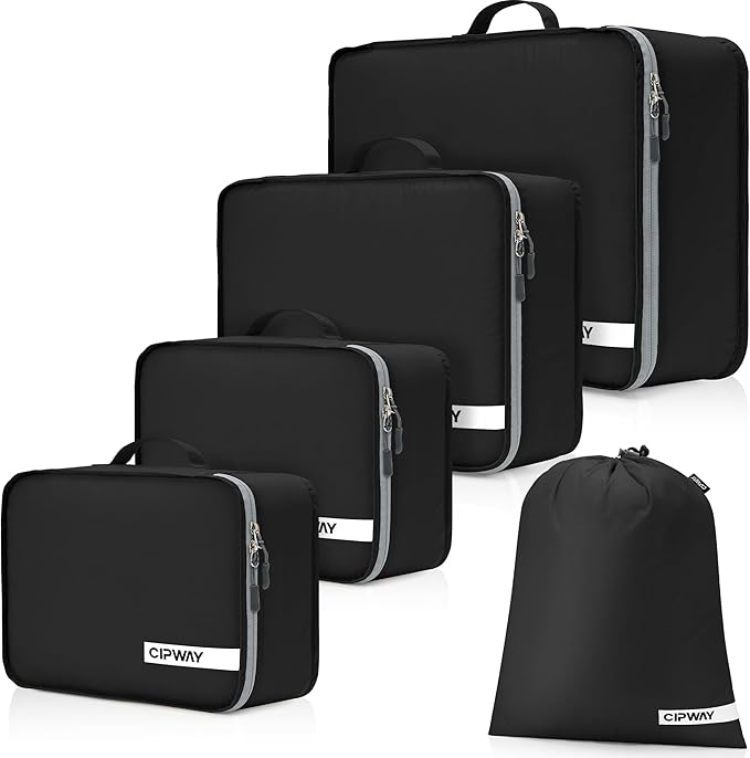 Cipway 5 Set Packing Cubes for Travel Suitcase Organizer for Accessories Luggage Carry On Suitcase Lightweight Black
