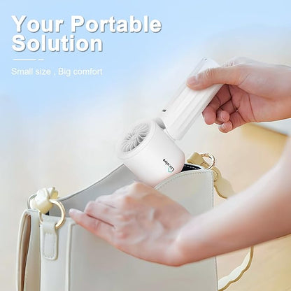 Handheld fan, adjustable blowing angle, mini portable turbo fan, USB Type-C rechargeable, infinitely variable speed high-speed personal fan, 11 Hours Battery Life (White)