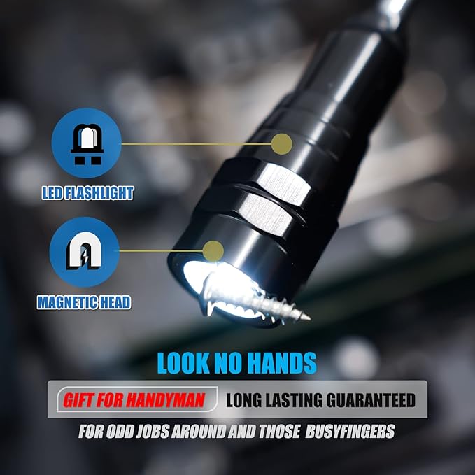 VIBELITE Gifts for Dad, Magnetic Flashlight with Tool Magnetic Lanyard, Telescoping Magnet Pickup Tool, Cool Gadgets Gifts Idea, Birthday Gifts for Men, Handyman, Husband, Boyfriend, Him