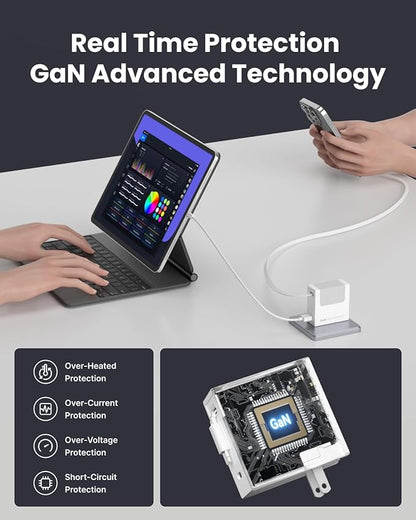 Gitryin Portable USB Phone Charger Block, Retractable Wall Charger with 33.5in Retractable Lightning Cable, 40W Fast Charging Block with USB C Port, Power Adapter with Foldable Plug for iPhone14/13/12