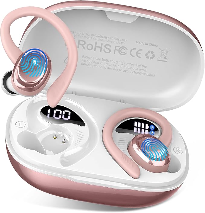 Wireless Earbuds Bluetooth 5.4 Headphones Sport, New Bluetooth Earbuds with Earhooks, 50H Stereo Over Ear Buds, Earphone with 4 ENC Noise Canceling Mic, IP7 Waterproof Headset for Running/Gym/Workout
