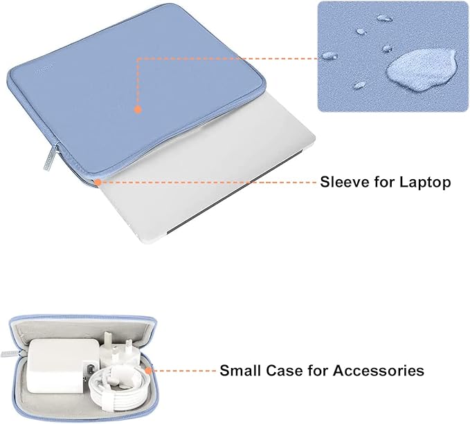 MOSISO Laptop Case 13.3 inch, 13-13.3 inch Laptop Sleeve Bag Compatible with MacBook Air/Pro 13/Pro 14 M5 M4 M3 M2 M1, HP Dell ASUS Lenovo, Neoprene Computer Sleeve Bag with Small Case, Serenity Blue