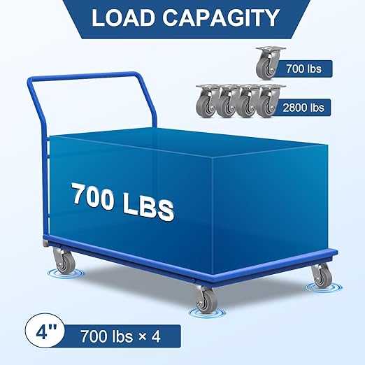 4 Inch Rubber Wheels (Flat Tread)- Heavy Duty Casters, Industrial Caster Wheels- with up to 700 LB Capacity- Use for Dollies, Utility and Maintenance Carts(1 Swivel)