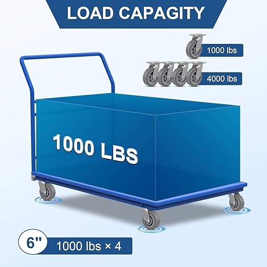 6"x2" Rubber Wheels (Flat Tread)- Heavy Duty Casters, Industrial Caster Wheels- Set of 4 with up to 4000 LB Capacity- Use for Dollies, Workbench(2 Swivel &2 Rigid)