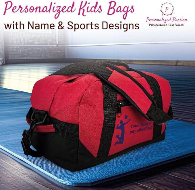 Personalized Passion 14” Small Sports Duffel Bags for Kids - Waterproof Travel Duffle with Name & Dance Design - Gray Two-Toned Kids Weekender Bag for Boys and Girls
