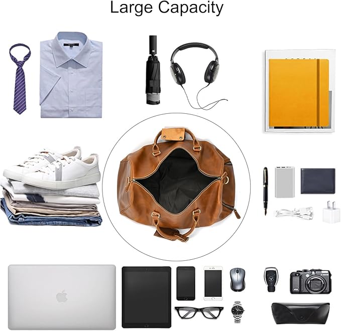 Full-grain Leather Travel Bag Large Capacity Duffel Luggage Bag with Shoe Compartment for Men Shoulder Handbag for Weekend Holiday Business Trip, Light Brown