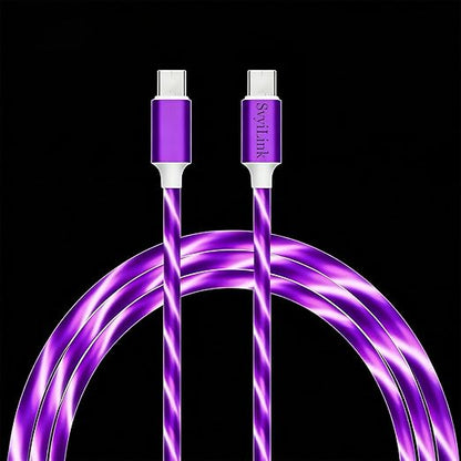 USB Cable PD Fast Charger Lighted Up (USB C to C Purple),Mobile Phone Data Cable, Charging Cable, Supports Data Transfer, 39-inch, TPE Material, Compatible with Almost All Type-C Devices.