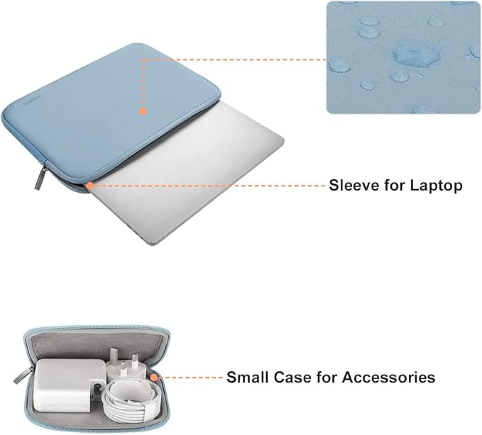 MOSISO Laptop Case 13.3 inch, 13-13.3 inch Laptop Sleeve Bag Compatible with MacBook Air/Pro 13/Pro 14 M5 M4 M3 M2 M1, HP Dell ASUS Lenovo, Neoprene Computer Sleeve Bag with Small Case, Airy Blue