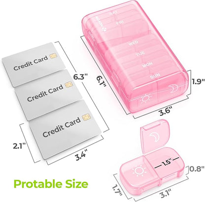 AUVON XL Weekly Pill Organizer 2 Times a Day, Pill Box 7 Day with One-Side Large Openings for Easy to Use, Sakura Pink AM PM Pill Case for Medication, Vitamins, Fish Oils, Supplements