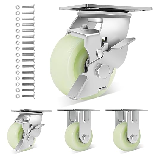 W B D WEIBIDA Heavy Duty Caster Wheels 4 Inch - 2500 LBS, PP Plate Castor Set of 4 with Double Ball Bearings, Non-Marking Industrial Swivel Casters for Hand Trucks, Carts, Industrial (2 Brake 2 Rigid)