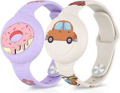2 Pack Bracelets for Kids, Soft Silicone Waterproof Hidden Wristband - Adjustable GPS Tracker Holder Compatible with Watch Band for Child, Boys, Girls (Starlight+Violet)