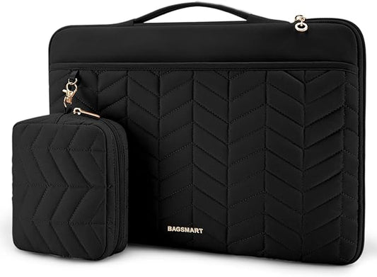 BAGSMART 15-15.6 Inch Laptop Case Sleeve for Women, Puffy Shockproof Laptop Bag with Accessories Pouch and Handle, Lightweight Computer Case Compatible with Dell, HP, MacBook Air/Pro, Rich Black