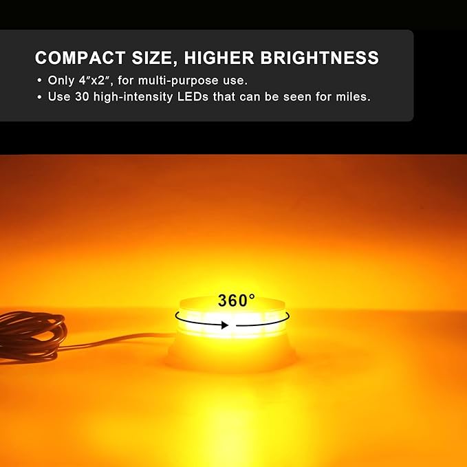 Agrieyes Amber Beacon Light 4.2Inch, Flashing Safety Warning Lights Permanent/Magnet Mount (Amber, Magnet)