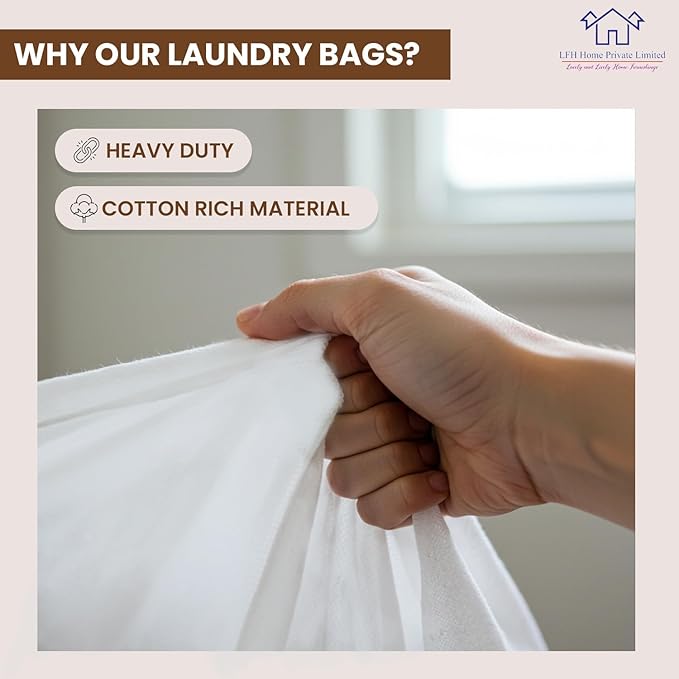 LFH Home Cotton Canvas Large Laundry Bag with Handle, Heavy Duty Drawstring Closure Washable Laundry Bags, School Travel, Home, Hotel, College Dorm, Organizer Sack, Toy Clothes 24x36 (Pack of 6)-White