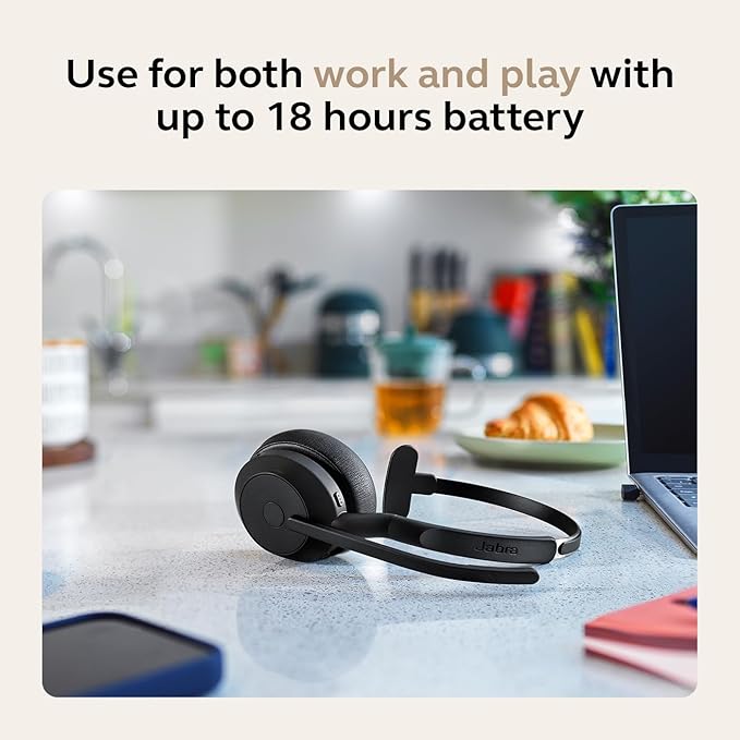 Jabra Evolve2 55 Mono Wireless Headset with Charging Stand AirComfort Technology, Noise-Cancelling Mics & Active Noise Cancellation - Works with UC Platforms Such as Zoom & Google Meet - Black