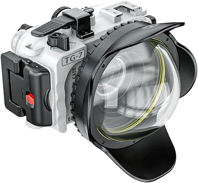 Sea frogs Camera Housing Compatible with Olympus TG-7, with Wide-Angle Lens and Red Filter, Waterproof IPX8 Rated, 60m/197ft Depth Protection Underwater Camera Case (White)