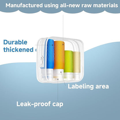 Leak-Proof travel bottles for toiletries Set, Reusable Squeezable BPA-Free Silicone Containers, TSA Approved, Refillable for Shampoo, Conditioner, Lotion, and Body Wash – Travel Essentials
