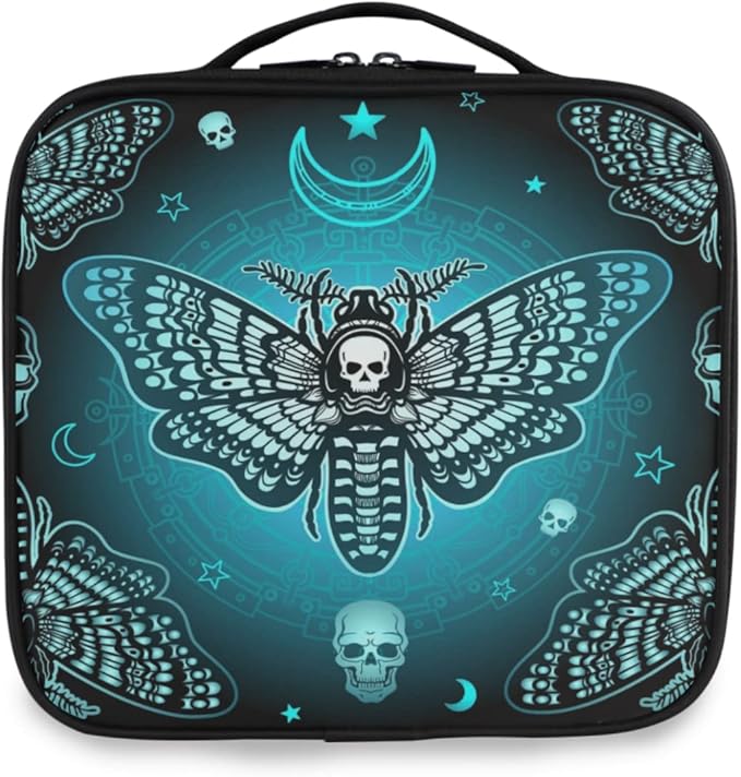 MNSRUU Travel Makeup Bag, Butterfly Skull Makeup Bag Organizer Goth Cosmetic Bag for Women Travel Toiletry Bag with Adjustable Dividers