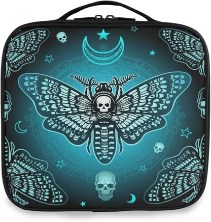 MNSRUU Travel Makeup Bag, Butterfly Skull Makeup Bag Organizer Goth Cosmetic Bag for Women Travel Toiletry Bag with Adjustable Dividers
