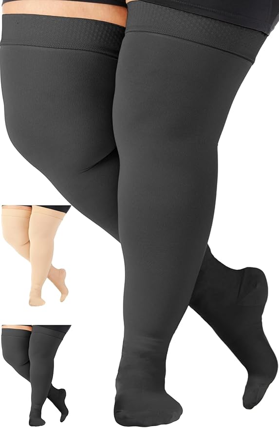 ABSOLUTE SUPPORT Wide Calf Unisex Compression Stockings 20-30mmHg, Plus Size Opaque Compression Socks for Women & Men Circulation, Varicose Veins, Swelling, Lymphedema, Knee Surgery, Black, 2X-Large