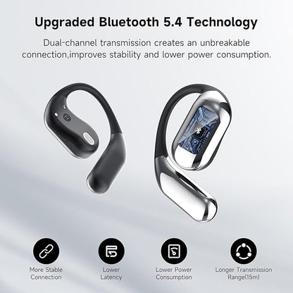 Open Ear Clip Wireless Earbuds Bone Conduction Headphones, Bluetooth 5.4, Open Ear Design for Running Fitness,office，Built-in Mic, IPX7 Waterproof, LED Display Charging Case,Ear Hooks Ear Buds