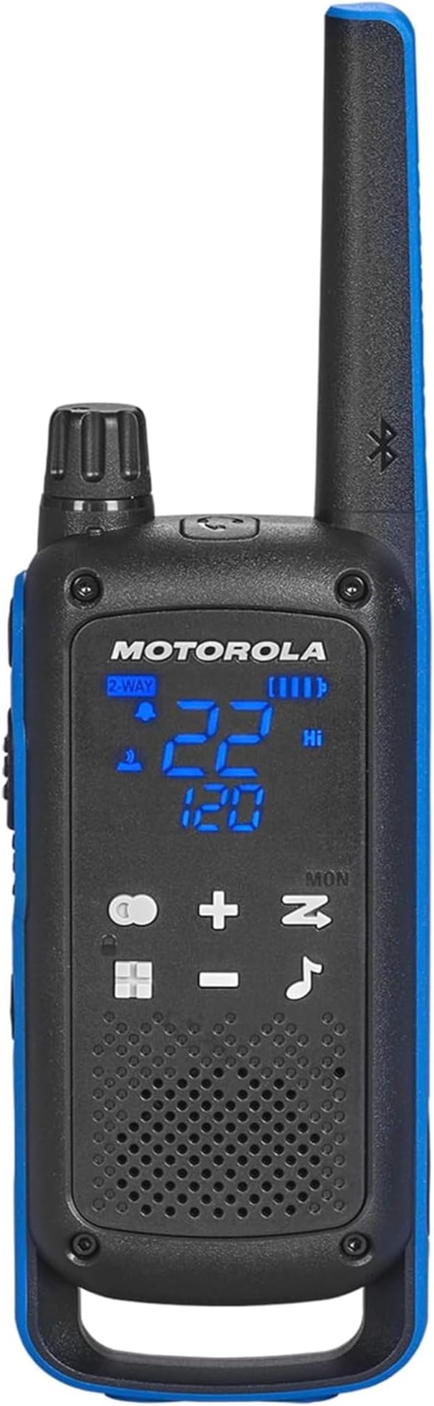 Motorola Solutions, Talkabout T802, Portable FRS Two Way Radio 4 Pack Walkie Talkies Blue/Black 22 Channels Bluetooth Capable Rechargeable 4 Remote Speaker Mics