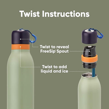 Owala FreeSip Twist Insulated Stainless Steel Water Bottle with Straw for Sports and Travel, BPA-Free, 18-oz, Blue/Green (Camo Cool)