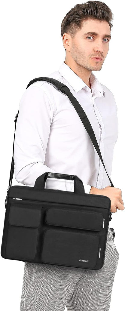 MOSISO Laptop Shoulder Bag 13 inch, 13 inch Computer Bag Compatible with MacBook Air M4 M3 M2 M1 2025-2018/Pro M2 M1 2025-2016 with 2 Raised&1 Flapover&1 Horizontal Pocket&Handle&Belt, Black