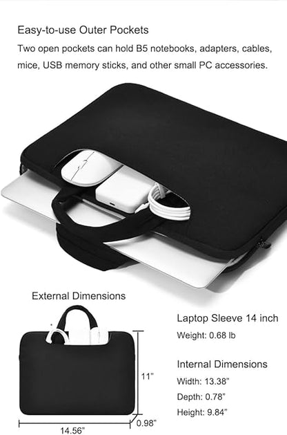 Slim Business Laptop Sleeve, Lightweight Protective Case with Handle & Pockets for 14/15.6" Laptops