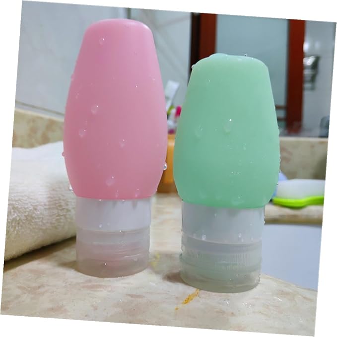 NOLITOY Silicone Travel Bottles Set Leak-resistant Tsa-approved Liquid Containers for Shampoo Conditioner Lotion and Toiletries Space-saving Soft Rubber Tubes in Lake Color Peach Tone
