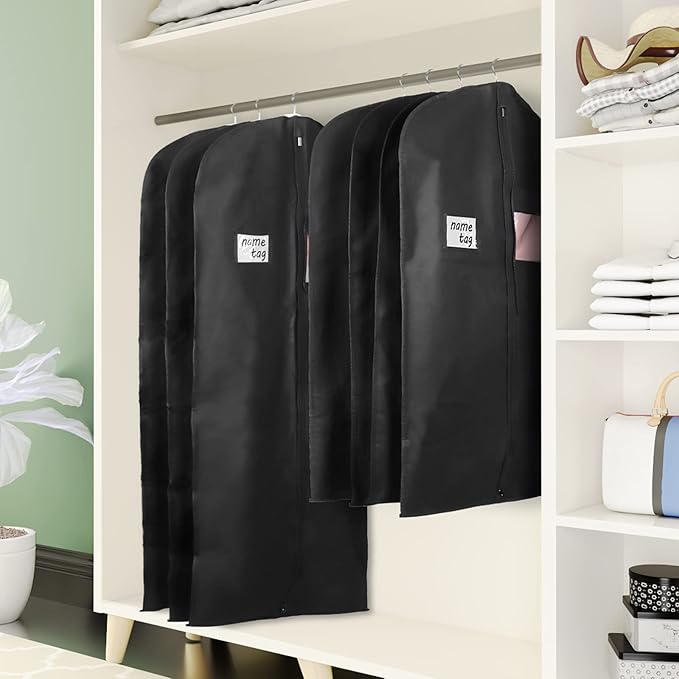 KEEGH 40" Suit Bags for Closet Storage (Set of 16) Garment Bags for Hanging Clothes, Suit Cover Bags for Suits Coats Dress with Zipper and Transparent Window, Black
