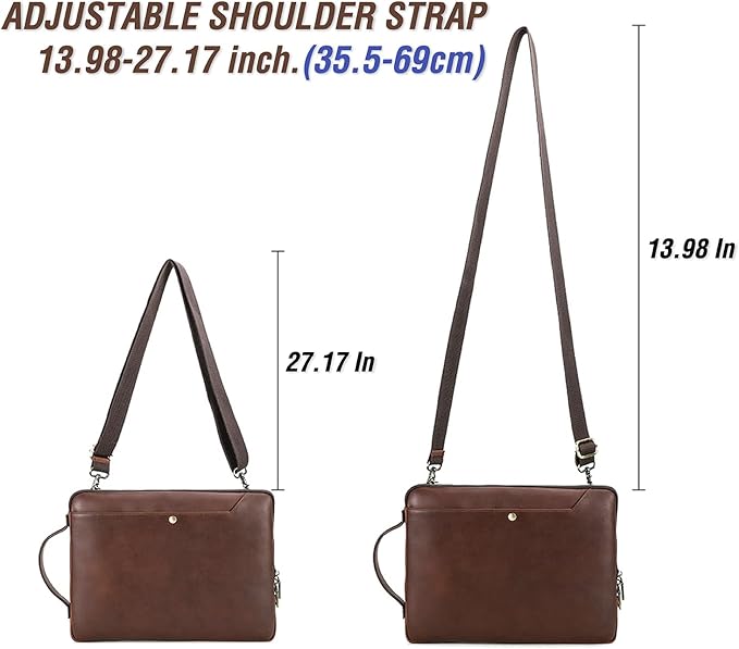 Top Grain Leather 14.2" Slim Laptop Bag Case, Handmade, Adjustable Strap & 2 Pockets, Compatible with MacBook Pro 14 inch 2021 2022 M1 Pro/M1 Max A2442 & Other PC, Red Coffee 14.2 Inch