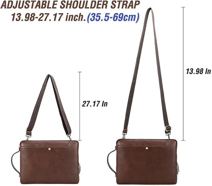 Top Grain Leather 14.2" Slim Laptop Bag Case, Handmade, Adjustable Strap & 2 Pockets, Compatible with MacBook Pro 14 inch 2021 2022 M1 Pro/M1 Max A2442 & Other PC, Red Coffee 14.2 Inch