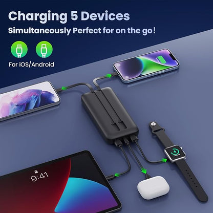 Portable Charger 40,800mAh Power Bank,25W PD QC 4.0 Fast Charging Portable Phone Charger with Built-in Cables,LCD Display USB C Travel Essentials Battery Pack for iPhone 17/16/15/14,Android Samsung