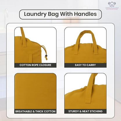 LFH Home Large Premium Cotton Canvas Laundry Bag with Drawstring and Handles Heavy Duty, Multi-Use, and Washable for Home, Travel, College or Storage 20x30 (Pack of 4)-Yellow