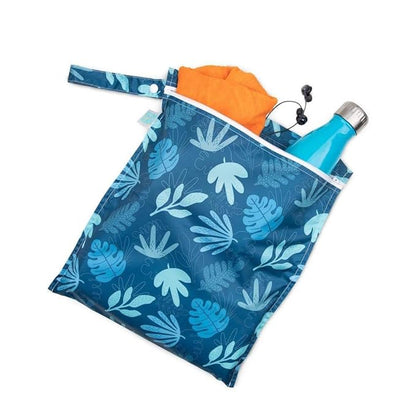 Bumkins Waterproof Wet Bag, Washable, Reusable for Travel, Beach, Pool, Stroller, Diapers, Dirty Gym Clothes, Wet Swimsuits, Toiletries, 12x14 – Blue Tropic